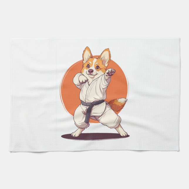 Karate Corgi � Martial Arts Dog Geschirrtuch (Horizontal)