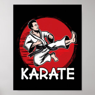 Karate-Design-Mann macht Jump Kick für Karateka Poster