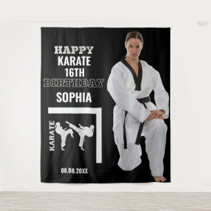 Karate-Geburtstag, Karate-Mädchen-Spieler-Hintergr Wandteppich