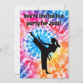 Karate Girl Birthday Party Krawatte Dye Rainbow Einladung