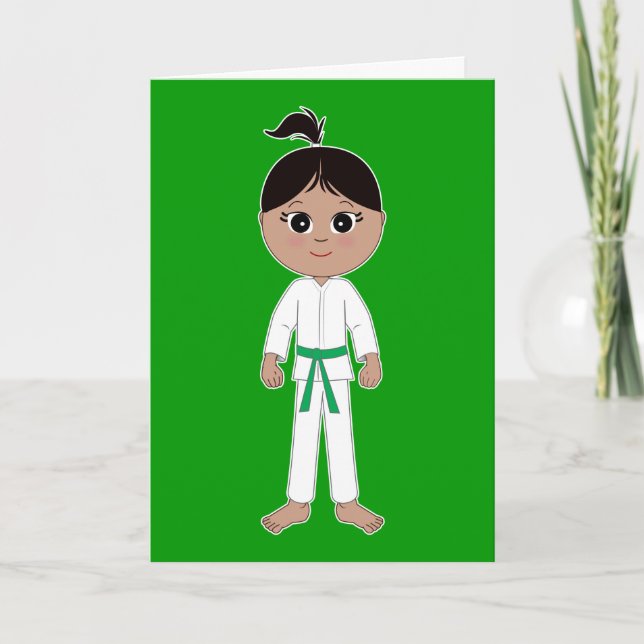 Karate Girl gratulieren Green Belt Karte (Vorderseite)