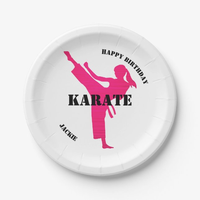 Karate Girl Happy Birthday mit Namen Paper Tellers Pappteller (Vorderseite)