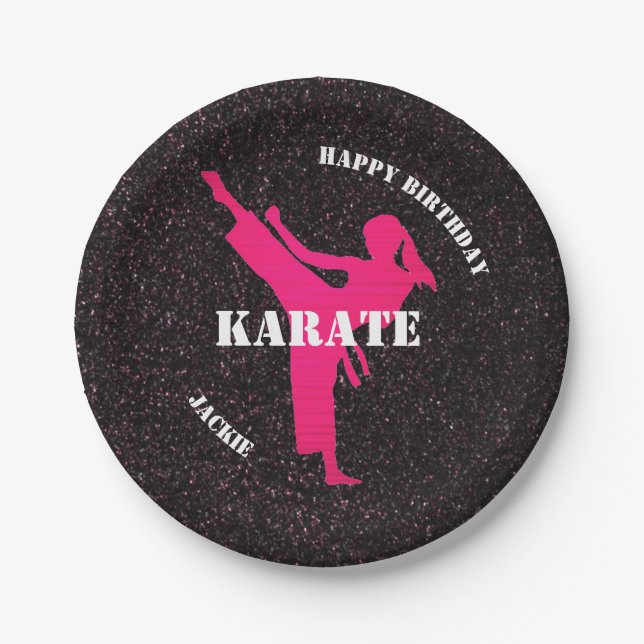 Karate Girl Specs of Glitzer Birthday Tellers Pappteller (Vorderseite)