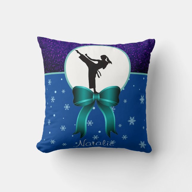 Karate Girls Glitzer und Bow Snowflake Kissen (Vorderseite)
