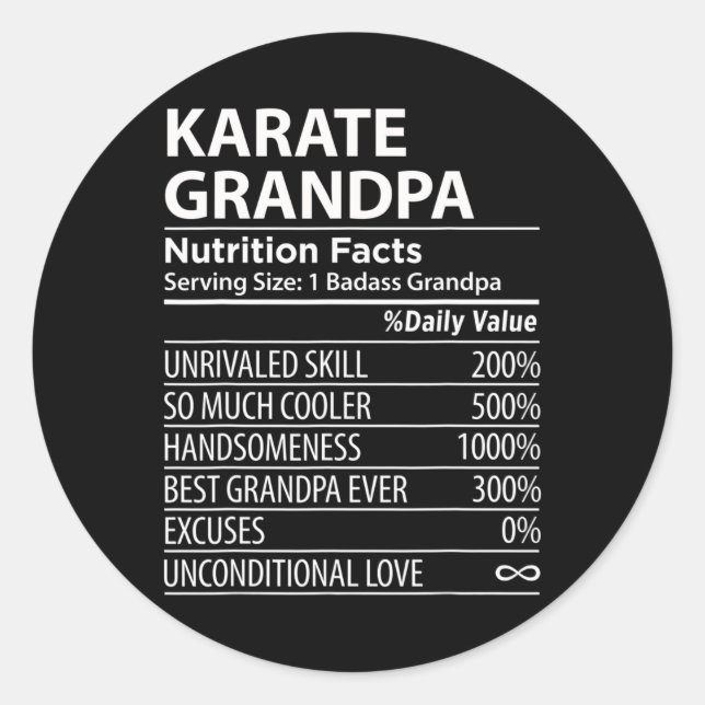 Karate Grandpa Nutrition Facts Funny Karate Grandl Runder Aufkleber (Vorderseite)