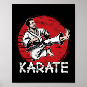 Karate Grunge Design Man macht Jump Kick für Karat Poster