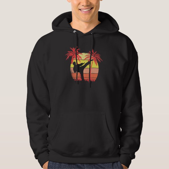 Karate High Kick Summer Sunset 80s Palm Hoodie (Vorderseite)
