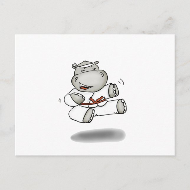 Karate Hippo Postkarte (Vorderseite)