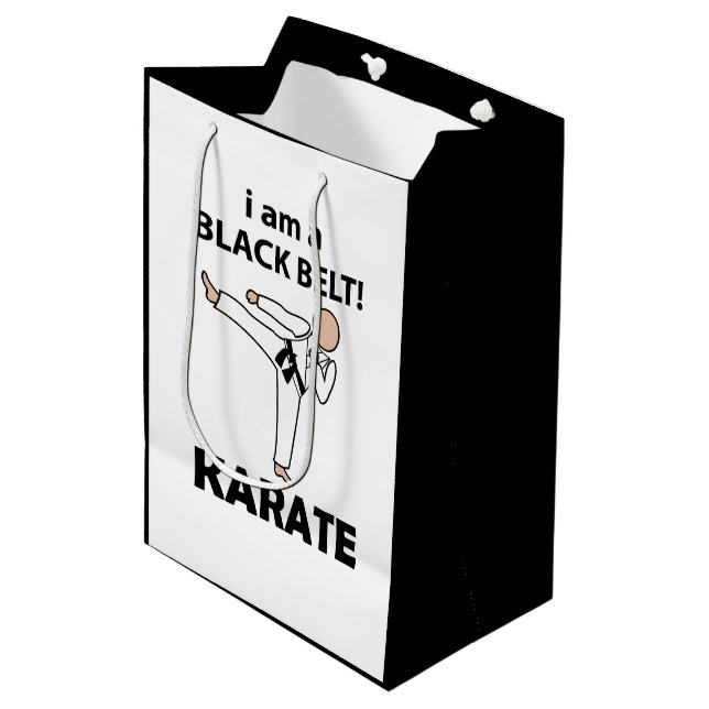 Karate I bin ein schwarzer Gürtel Karate Mittlere Geschenktüte (Vorderseite Schrägansicht)