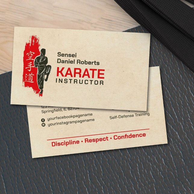 Karate-Instruktor - Kanji und Karateka Silhouette Visitenkarte (Von Creator hochgeladen)