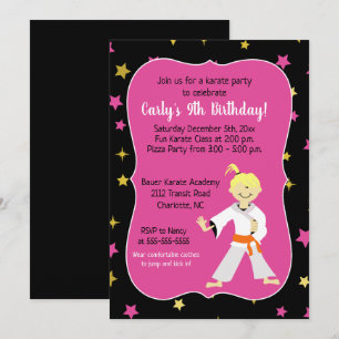 Karate Invitations Anniversaire Orange Belt Girl