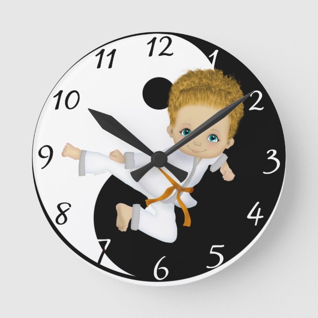 Karate-Jungen-Uhr Runde Wanduhr (Vorderseite)