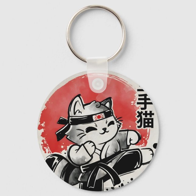 Karate-Katze Schlüsselanhänger (Vorderseite)