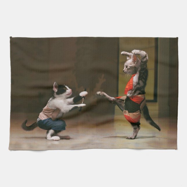 Karate-Katzen Geschirrtuch (Horizontal)