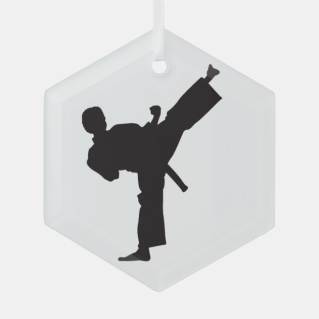 Karate Kick Martial Arts Silhouette Ornament Aus Glas (Vorderseite)