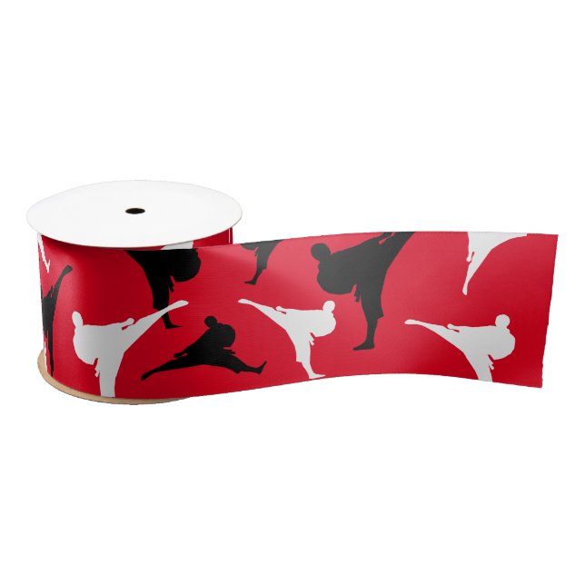 Karate Kick Pose Silhouetten Kampfsport Thema Satinband (Spule)