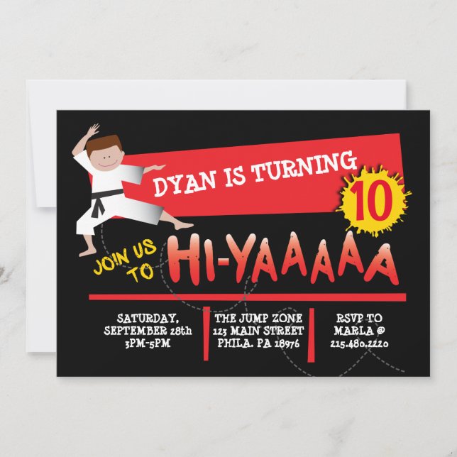 Karate Kick Red Birthday Party Einladung (Vorderseite)