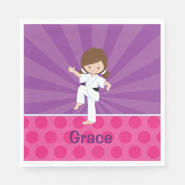 Karate Kid Girl Lila Rays Napkin Brown Serviette (Vorderseite)