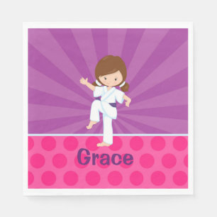 Karate Kid Girl Paper Napkin Brown Lila Belt Serviette