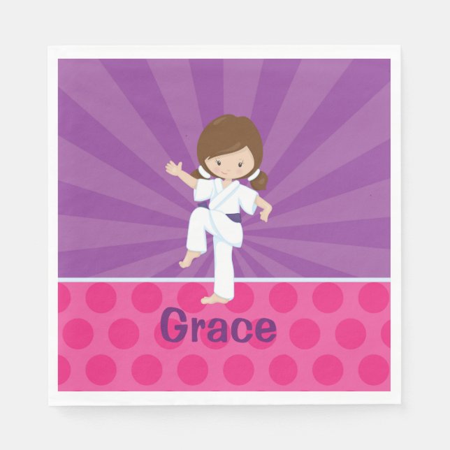 Karate Kid Girl Paper Napkin Brown Lila Belt Serviette (Vorderseite)