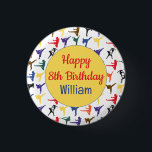 Karate Kid Martial Arts Modern Cool Happy Birthday Button<br><div class="desc">Eine moderne Typografie mit farbenfrohen Karikaturenkollagen, um das Karate-Kind in seiner Geburtstagsparty mit einem sportlichen Fest Thema in blau, gelb, rot, lila, schwarz, braun, orange und grün auf weißem Hintergrund zu ergänzen. Machen wir ein einzigartiges und originelles Fest mit diesem lustigen Kampfkunstdesign. Super cool und die perfekte Ergänzung für ein...</div>