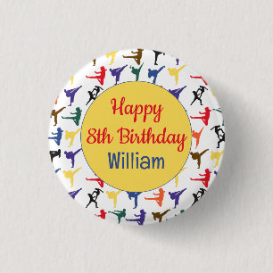 Karate Kid Martial Arts Modern Cool Happy Birthday Button