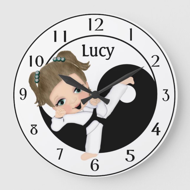 Karate-Mädchen-personalisierte Wand-Uhr Große Wanduhr (Vorderseite)