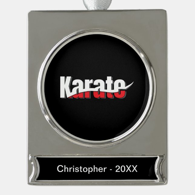 Karate Martial Arts Abstrakt Swish Banner-Ornament Silber (Vorderseite)