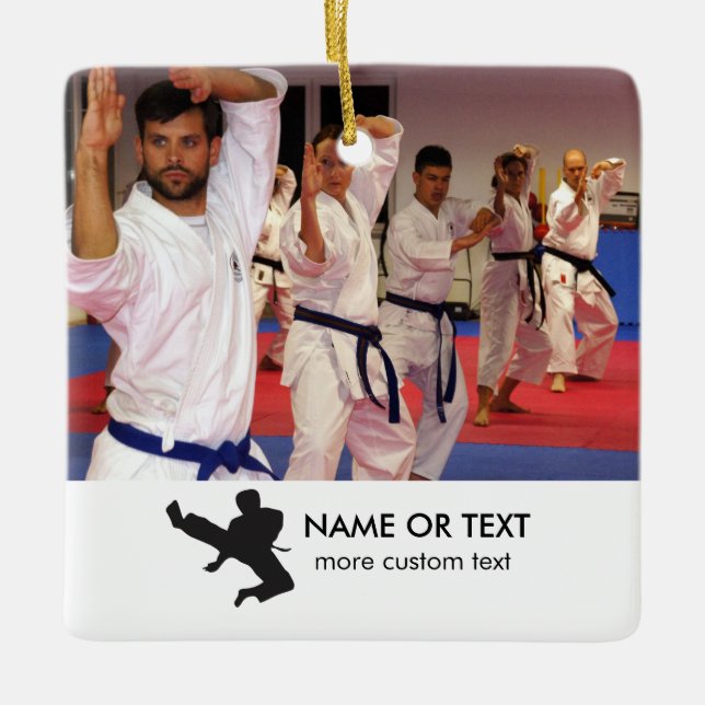 Karate Martial Arts Custom Foto, Text Christmas Keramikornament (Vorderseite)