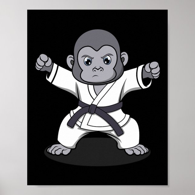 Karate Monkey Ironic Wildlife Ape Fighter Poster (Vorne)