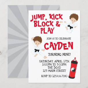 Karate Ninja Invitation d'anniversaire rouge et no