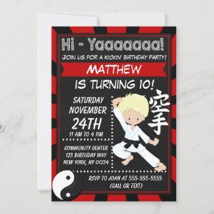 Karate Party Blond Hair Boy Kindergeburtstag Party Einladung
