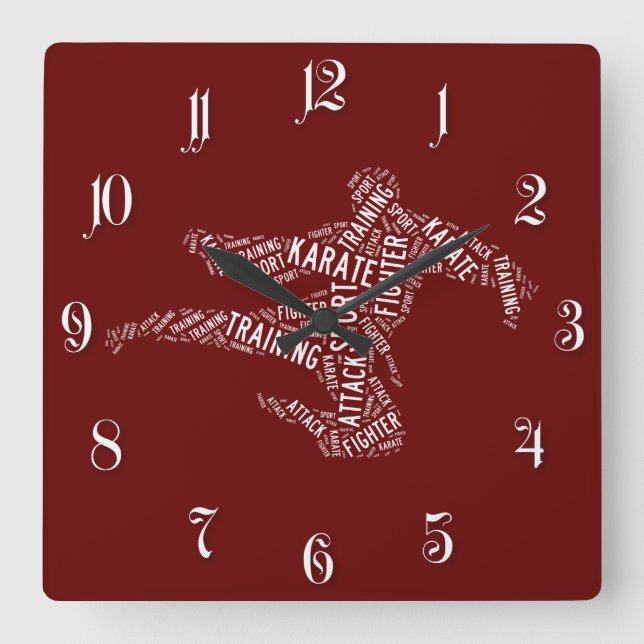 Karate Quadratische Wanduhr (Vorderseite)