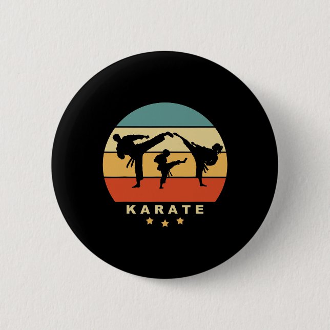 Karate Retro Sun Design Mann Frauen und Kind do Ka Button (Vorderseite)