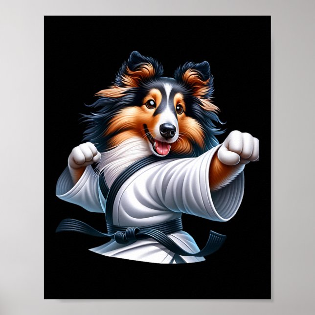 Karate Shetland Sheepdog Funny Spaß Tierfreunde Poster (Vorne)