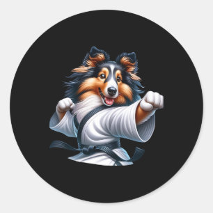 Karate Shetland Sheepdog Funny Spaß Tierfreunde Runder Aufkleber