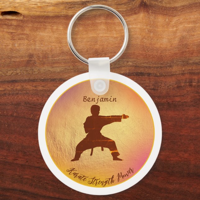 Karate Silhouette Moderne Kampfkunst Personalisier Schlüsselanhänger (Vorderseite)