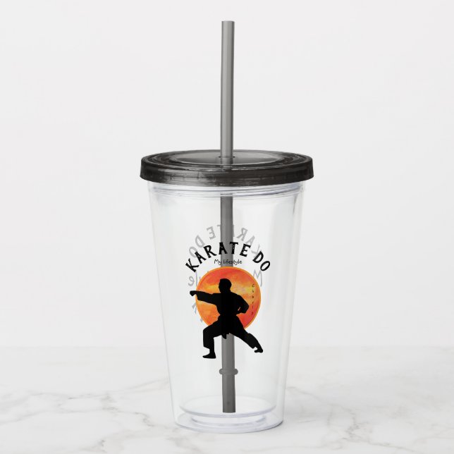 Karate Silhouette Name Personalisiert Modern Black Acryltrinkbecher (Vorderseite)