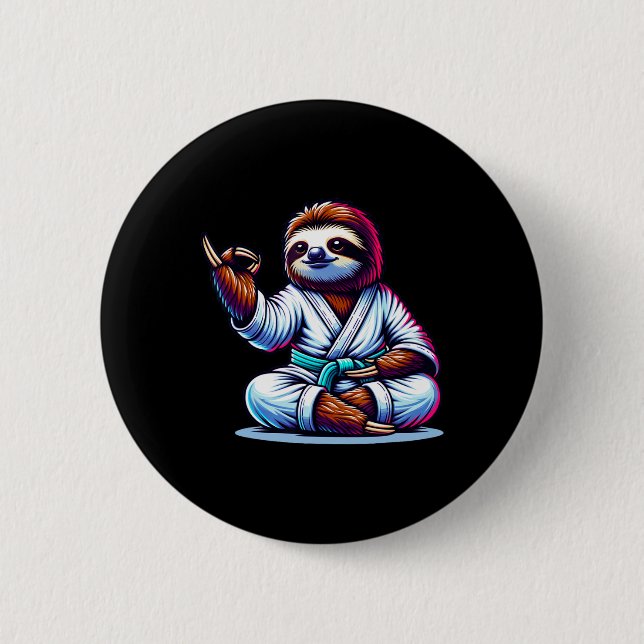 Karate Sloth Embracing Calm Serenity Button (Vorderseite)