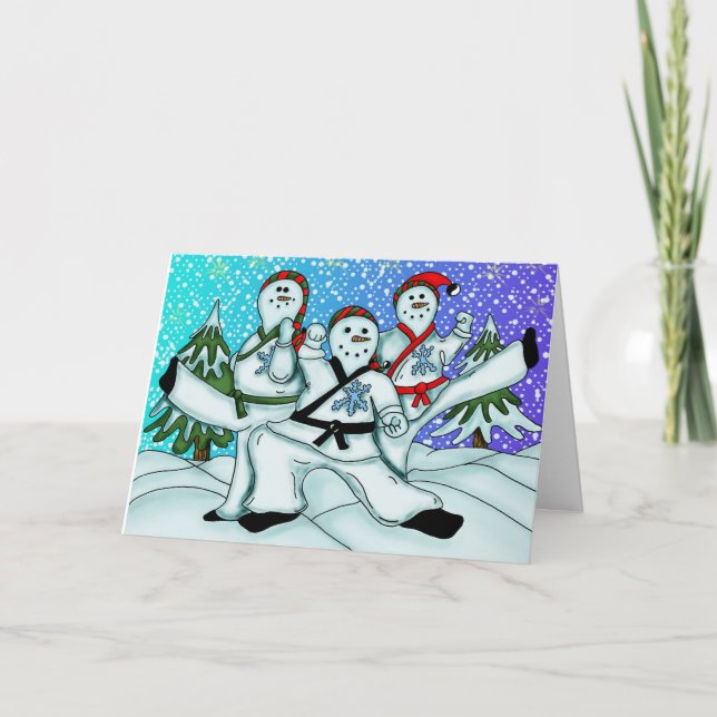 Karate Snowmen Grußkarte Feiertagskarte (Vorderseite)