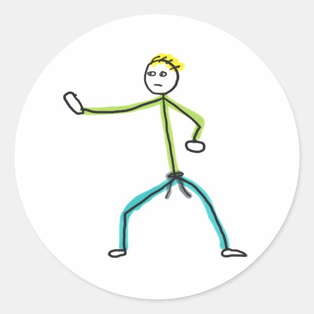 Karate Stickman Runder Aufkleber (Vorderseite)