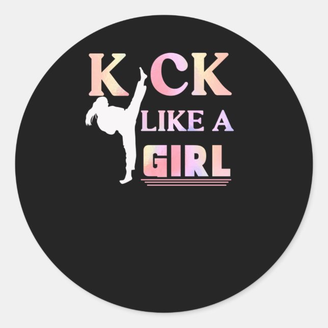 Karate Taekwondo Jiu Jitsu Girl Fighting Fun Runder Aufkleber (Vorderseite)
