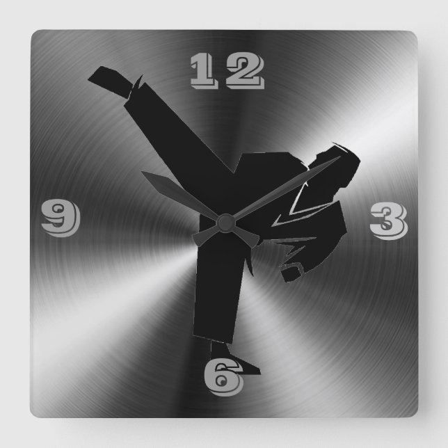 Karate Tic Toc Quadratische Wanduhr (Vorderseite)