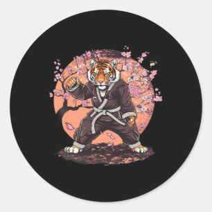 Karate Tiger Sakura Blumen Taekwondo Jiu-jitsu Ju Runder Aufkleber