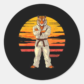 Karate Tiger Sonnenuntergang Jiu-Jitsu Taekwondo M Runder Aufkleber