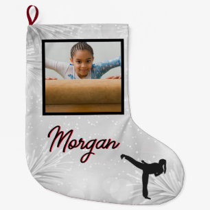 Karate Winter Wonder Personalisiertes Foto & Name Großer Weihnachtsstrumpf