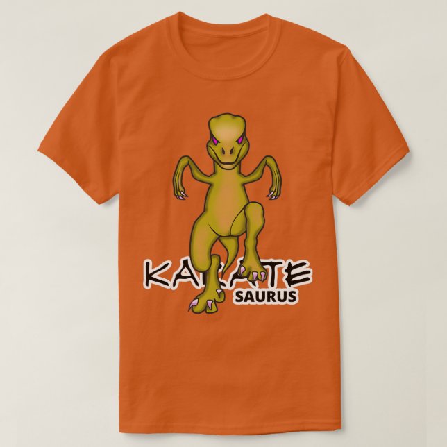 Karatesaurus Raptor Crane Kick Funny Dino Karate T-Shirt (Design vorne)