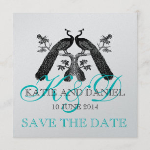 Kardiert Save the Date Pfau-Monogramm-Silber