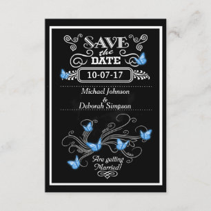 Kardiert Save the Date Tafel-Blau-Schmetterlinge