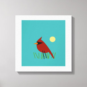 Kardinal auf Gras mit Aqua-blauem Grün Leinwanddruck